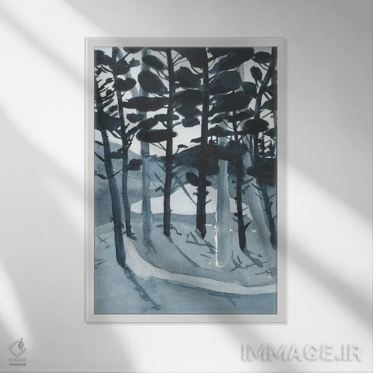 تابلو جنگل آبی، مسیر اسنوبورد اثر آنا اوز - نمای قابدار سفید