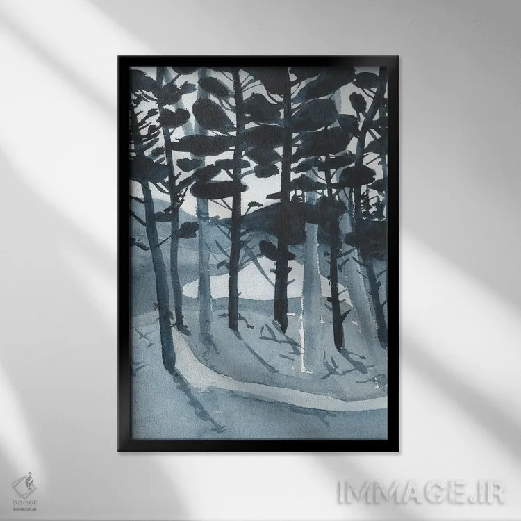 تابلو جنگل آبی، مسیر اسنوبورد اثر آنا اوز - نمای قابدار مشکی