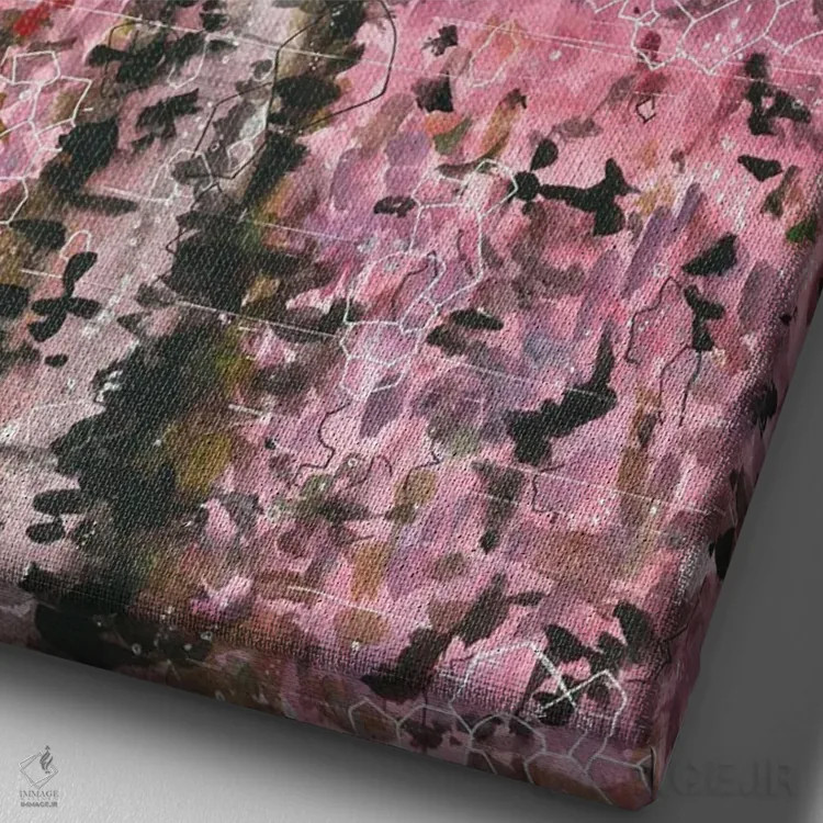 تابلو دشت گلهای صورتی، منظره آبرنگ اثر آنا اوز - نمای نزدیک بافت بوم