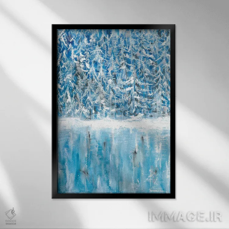 تابلو انعکاس زمستانی برفی شگفتانگیز اثر آنا اوز - نمای قابدار مشکی