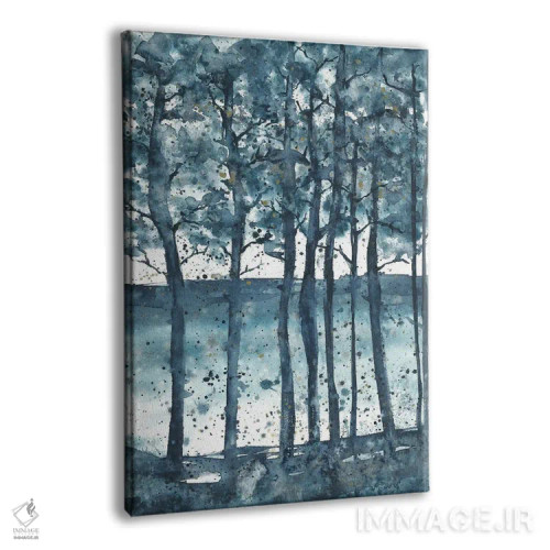 تابلو درختان آبی انتزاعی در غروب اثر آنا اوز - نمای پرسپکتیو محصول