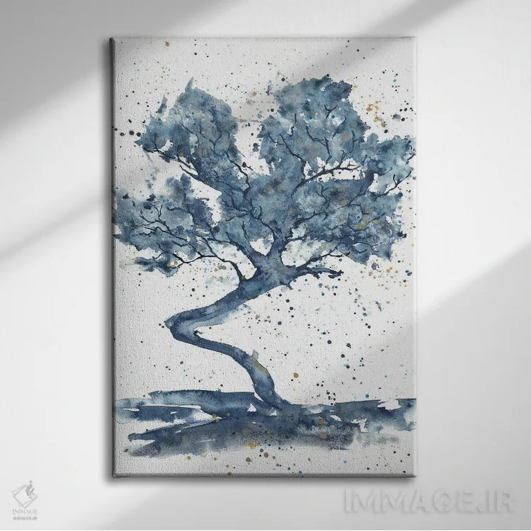 تابلو درخت بزرگ انتزاعی آبی اثر آنا اوز - نمای روبهرو روی دیوار