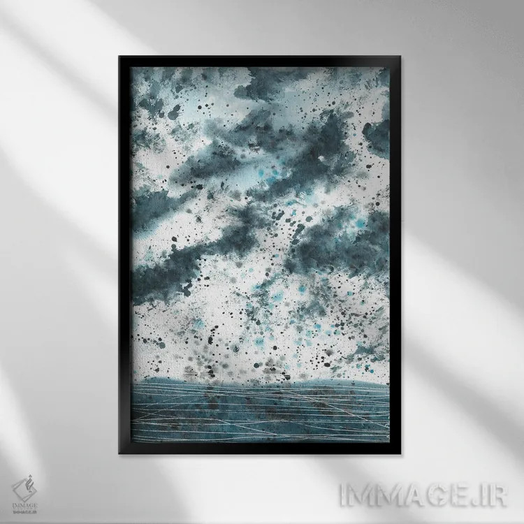 تابلو انتزاعی آسمان آبی اثر آنا اوز - نمای قابدار مشکی