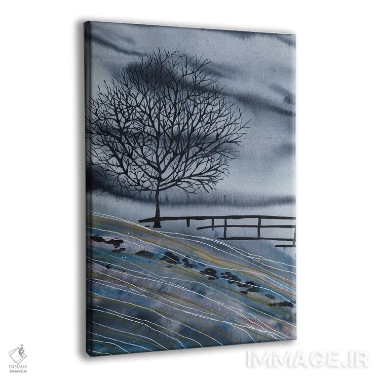 تابلو منظره آبی زمستانی با درخت اثر آنا اوز - نمای پرسپکتیو محصول