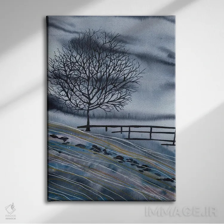 تابلو منظره آبی زمستانی با درخت اثر آنا اوز - نمای روبهرو روی دیوار
