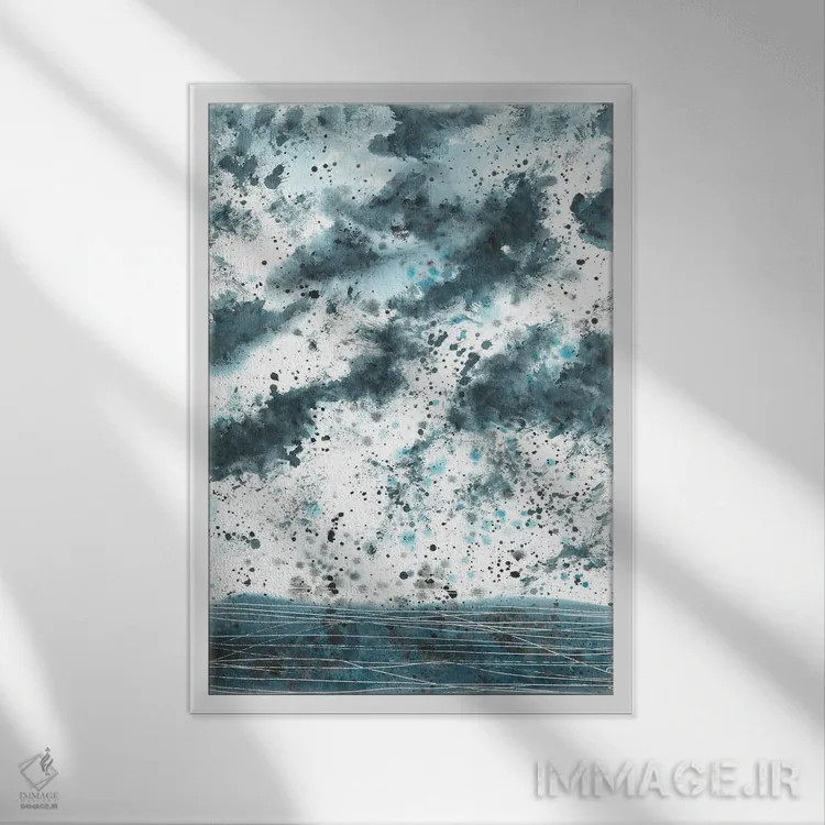 تابلو انتزاعی آسمان آبی اثر آنا اوز - نمای قابدار سفید