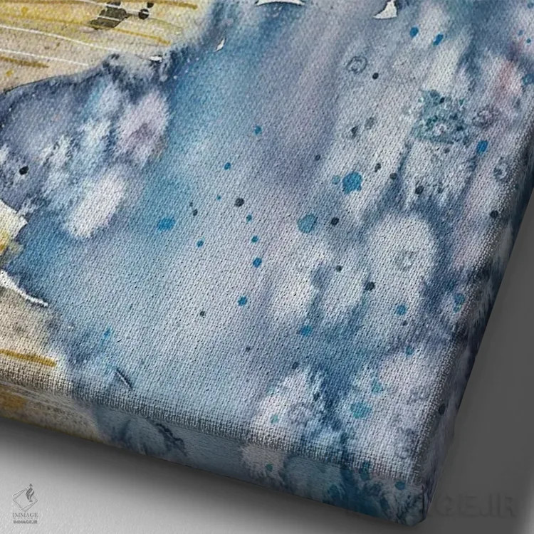 تابلو منظره دریای آبی و کوهها اثر آنا اوز - نمای نزدیک بافت بوم