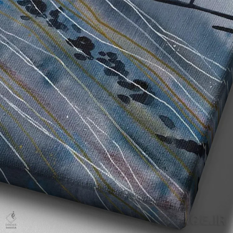 تابلو منظره آبی زمستانی با درخت اثر آنا اوز - نمای نزدیک بافت بوم