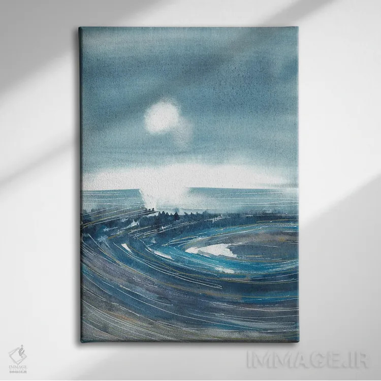 تابلو بازتاب در دریاچه، منظره آبی اثر آنا اوز - نمای روبهرو روی دیوار