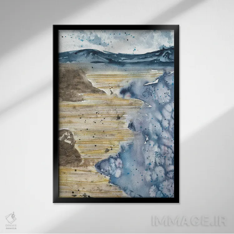 تابلو منظره دریای آبی و کوهها اثر آنا اوز - نمای قابدار مشکی