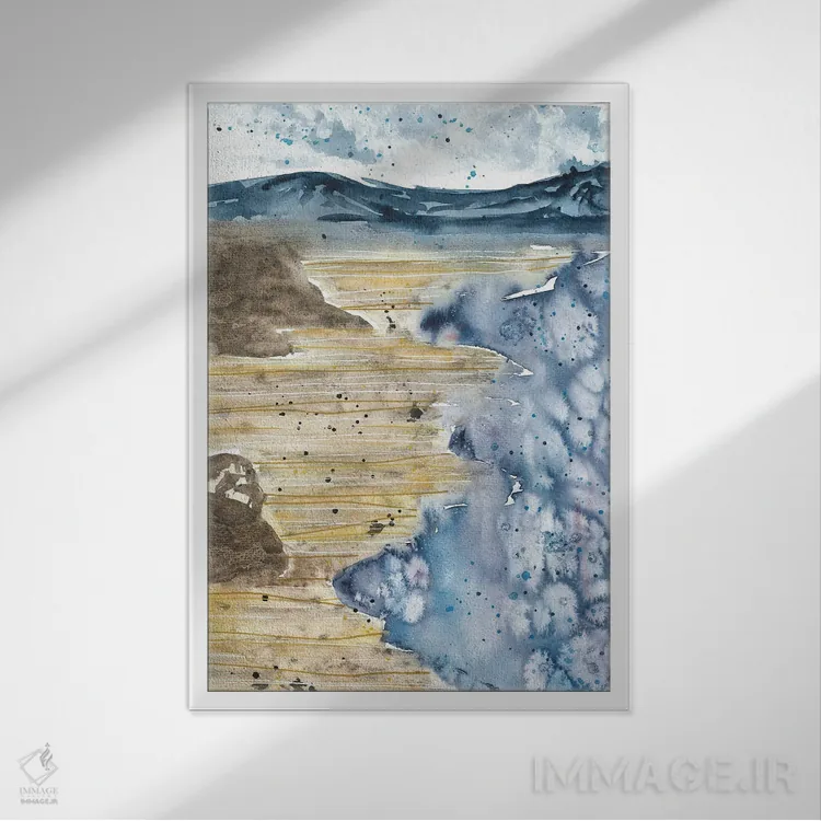 تابلو منظره دریای آبی و کوهها اثر آنا اوز - نمای قابدار سفید