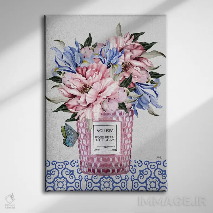 تابلو شمع با گلها اثر آنا پائولا هوپه - نمای روبهرو روی دیوار