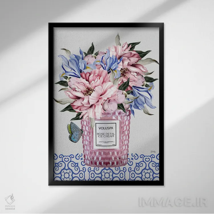 تابلو شمع با گلها اثر آنا پائولا هوپه - نمای قابدار مشکی