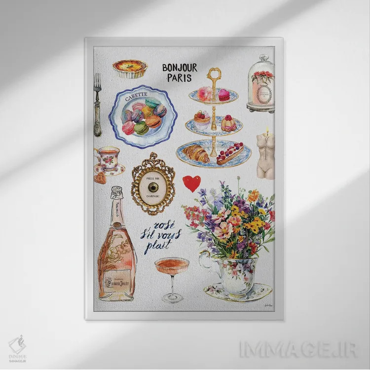 تابلو Rosé S'il Vous Plaît (رز لطفاً) اثر آنا پائولا هوپه - نمای قابدار سفید