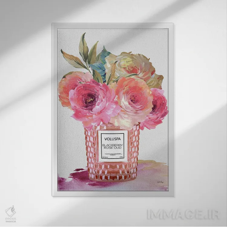 تابلو Voluspa Rosé (برند و نوع نوشیدنی) اثر آنا پائولا هوپه - نمای قابدار سفید