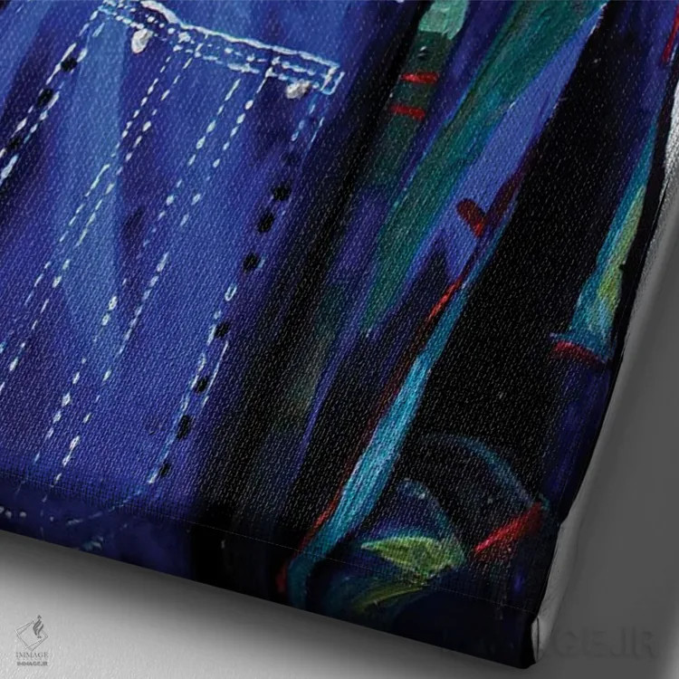 تابلو اولین - معلق در آسمان آبی اثر آلو پروسپر - نمای نزدیک بافت بوم