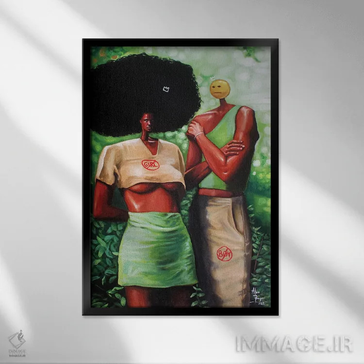 تابلو خواهر و برادر از دو ریشه (خواهر و برادر ناتنی) اثر آلو پروسپر - نمای قابدار مشکی