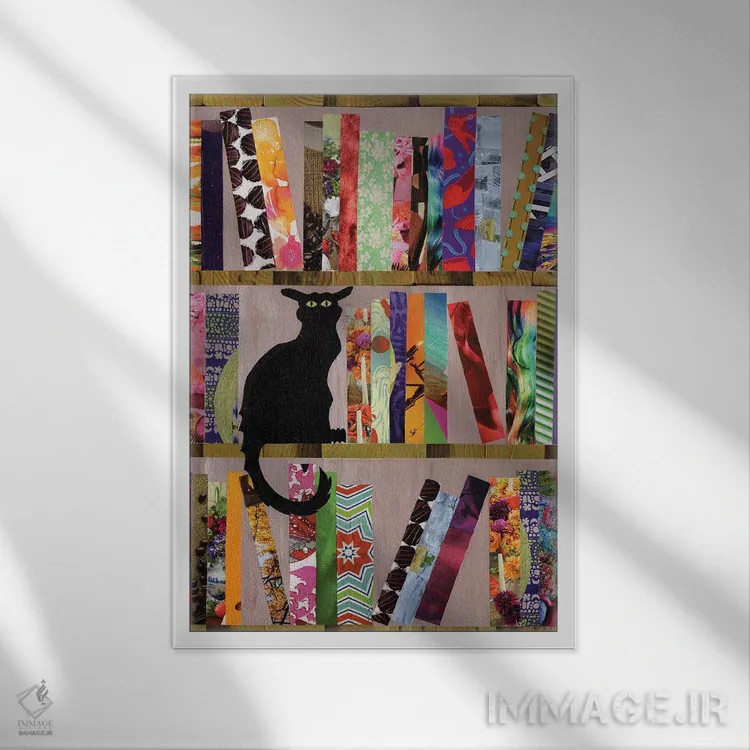 تابلو گربهٔ کتابدوست (ترکیب کتاب و گربه) اثر آرتپاپتارت - نمای قابدار سفید