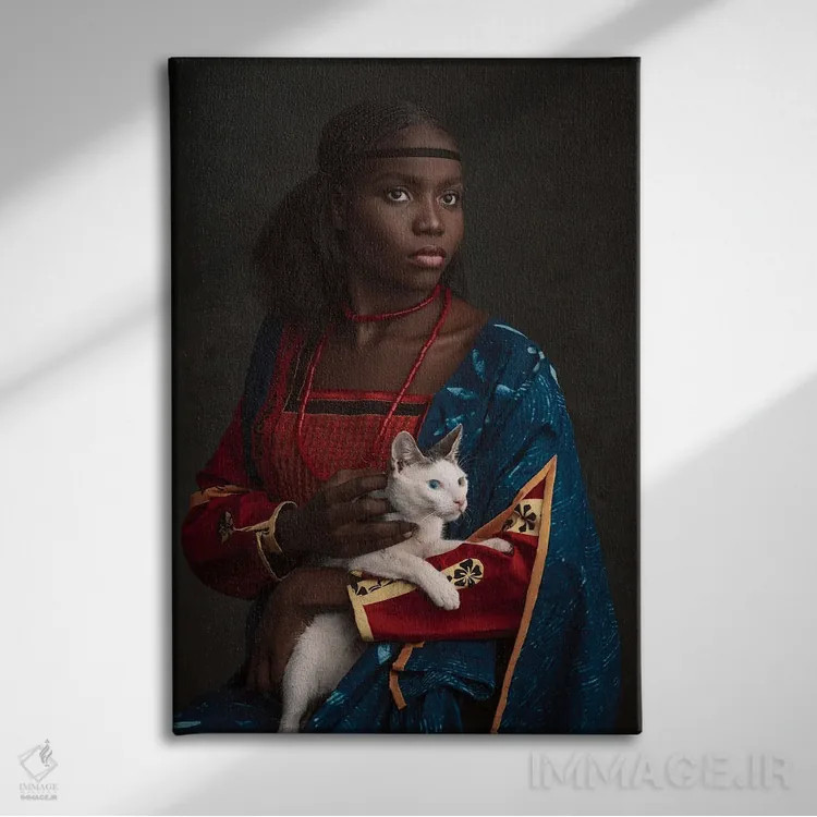 تابلو بانویی با یک گربه اثر آدنیران آدسانیا - نمای روبهرو روی دیوار