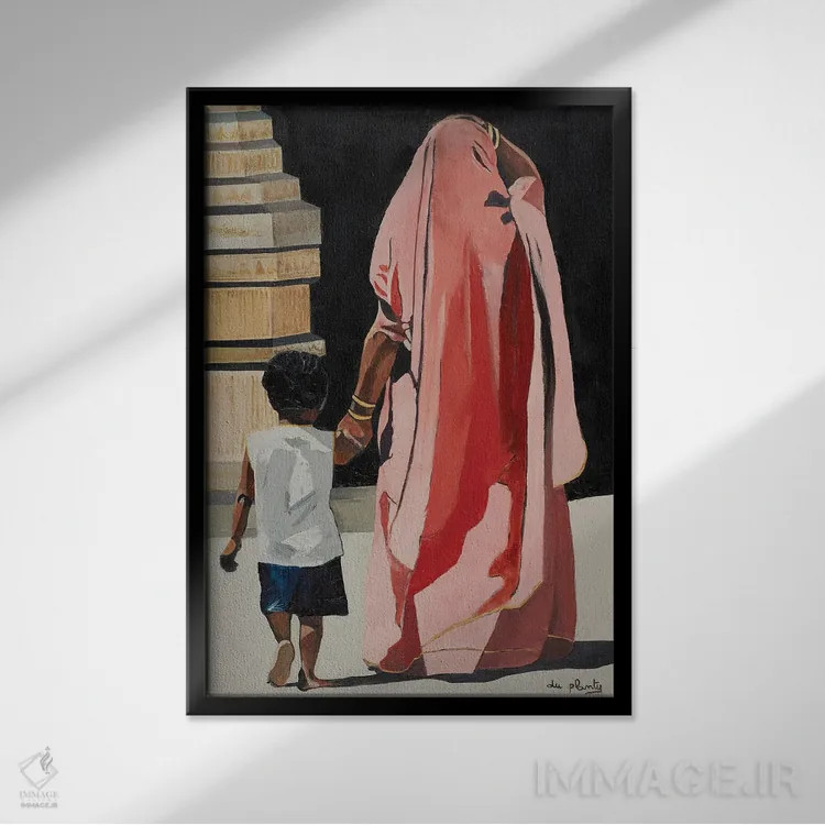 تابلو زن و کودک، هند اثر آن دو پلنتی - نمای قابدار مشکی