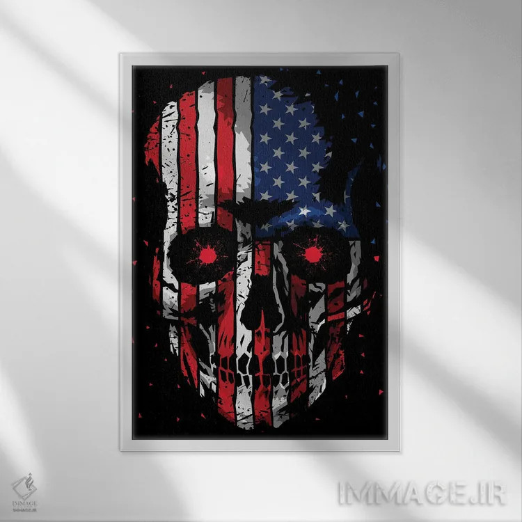 تابلو جمجمه آمریکایی اثر آلبرتو پرز - نمای قابدار سفید