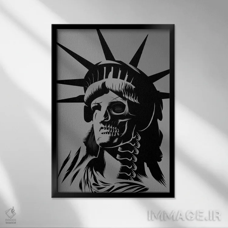 تابلو جمجمه مجسمه اثر آلبرتو پرز - نمای قابدار مشکی