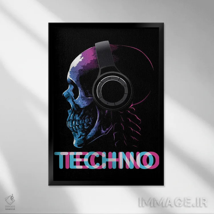 تابلو جمجمه تکنو اثر آلبرتو پرز - نمای قابدار مشکی