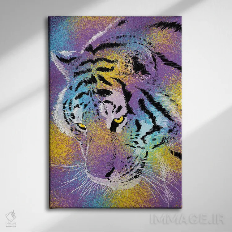 تابلو ببر رنگارنگ اثر آلبرتو پرز - نمای روبهرو روی دیوار