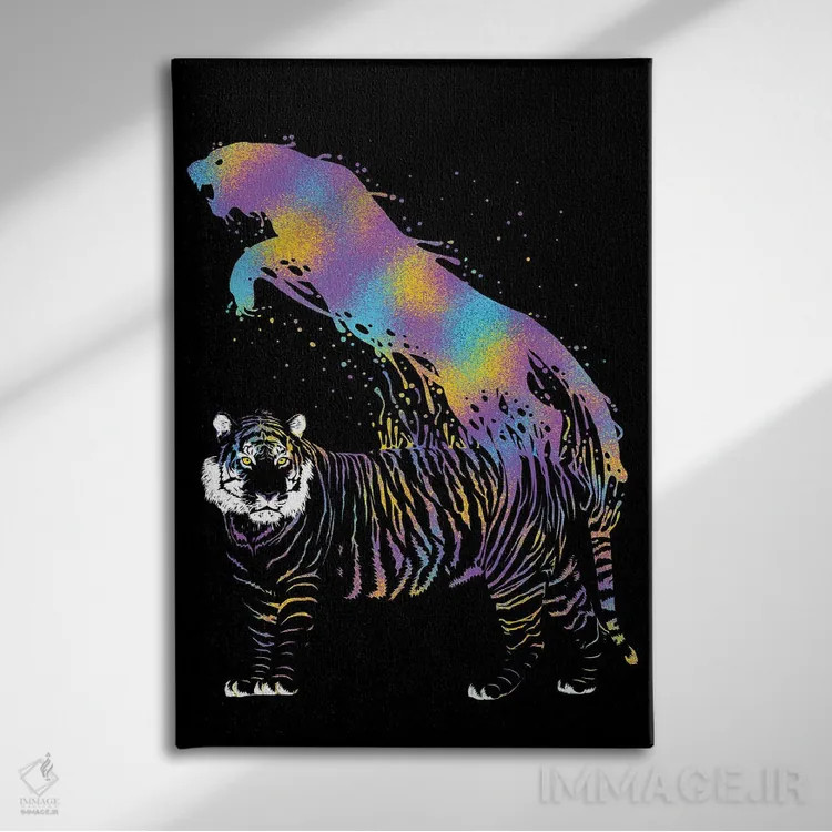 تابلو ببر جوهری رنگارنگ اثر آلبرتو پرز - نمای روبهرو روی دیوار