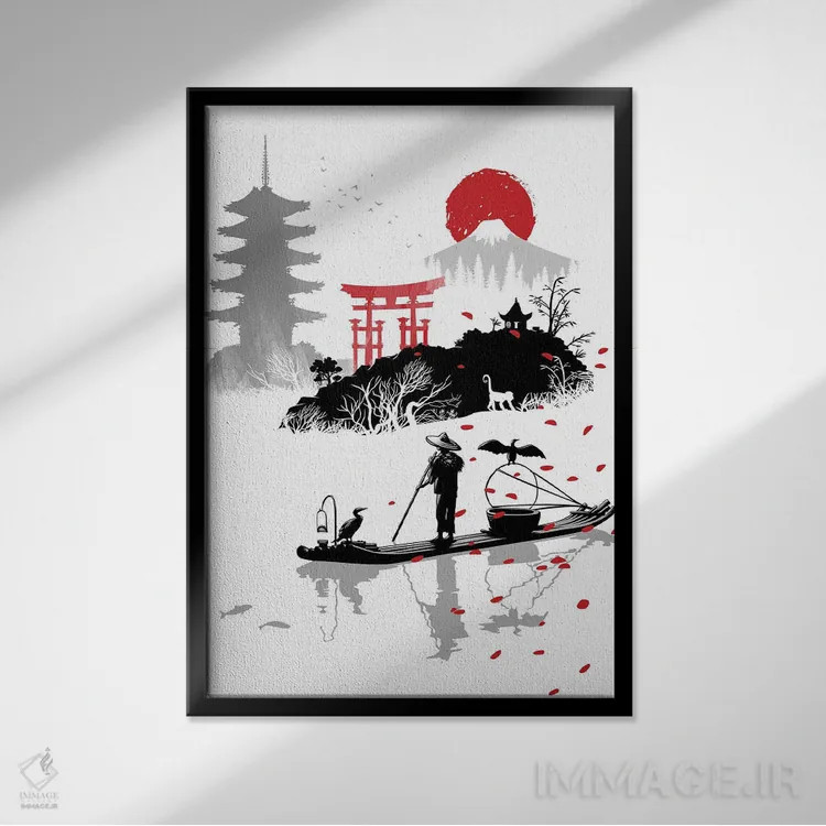 تابلو ماهیگیر در ژاپن اثر آلبرتو پرز - نمای قابدار مشکی