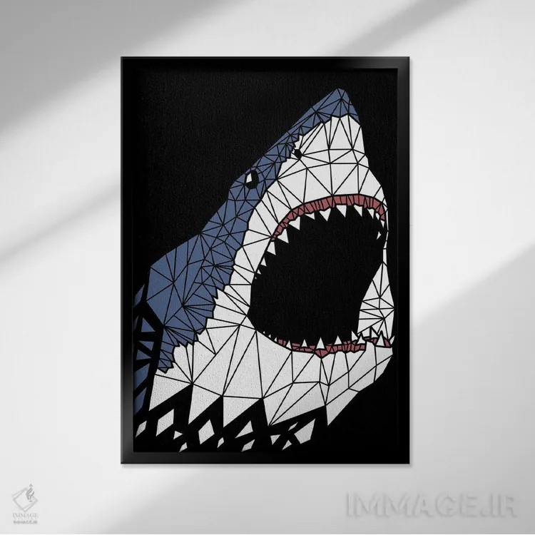 تابلو کوسه بزرگ هندسی اثر آلبرتو پرز - نمای قابدار مشکی