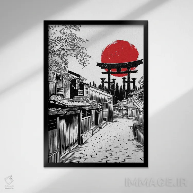 تابلو توریی خیابانی (دروازه ژاپنی) اثر آلبرتو پرز - نمای قابدار مشکی