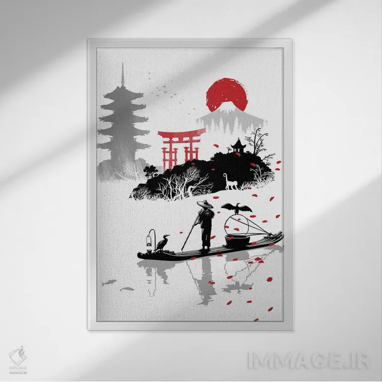 تابلو ماهیگیر در ژاپن اثر آلبرتو پرز - نمای قابدار سفید