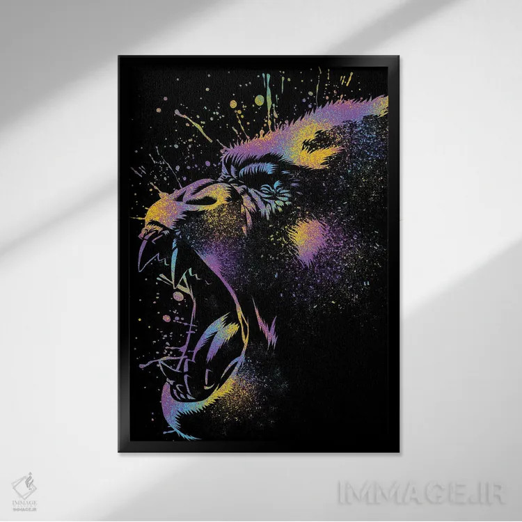 تابلو گوریل رنگارنگ اثر آلبرتو پرز - نمای قابدار مشکی