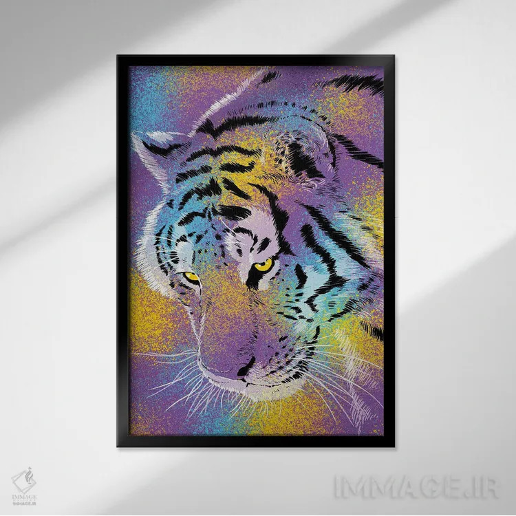 تابلو ببر رنگارنگ اثر آلبرتو پرز - نمای قابدار مشکی