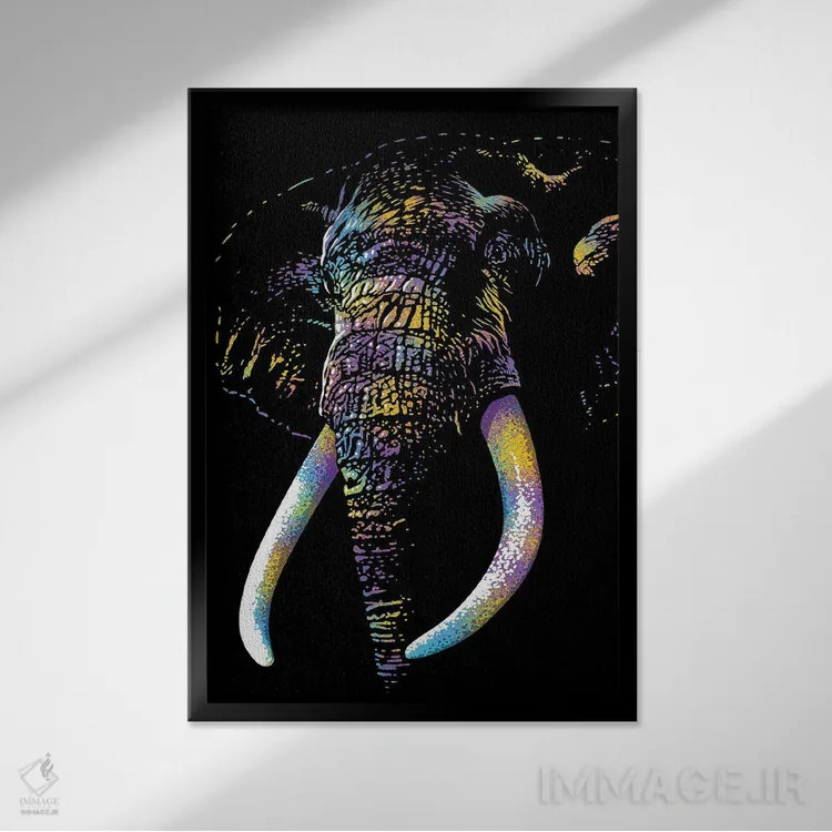 تابلو فیل رنگارنگ اثر آلبرتو پرز - نمای قابدار مشکی