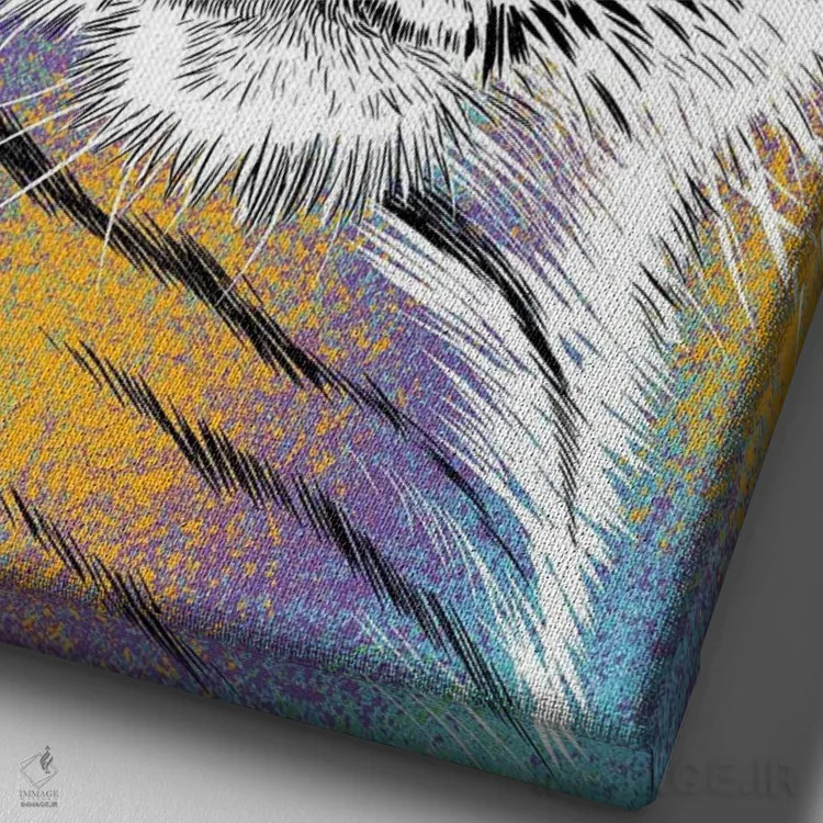 تابلو طرح ببر رنگارنگ اثر آلبرتو پرز - نمای نزدیک بافت بوم