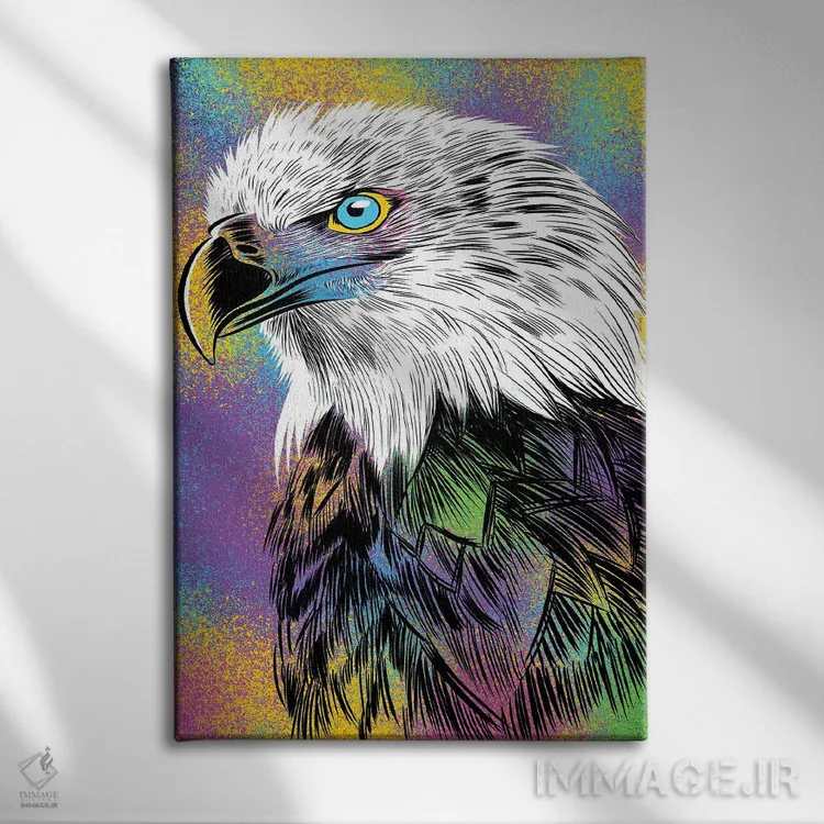 تابلو طرح عقاب رنگارنگ اثر آلبرتو پرز - نمای روبهرو روی دیوار