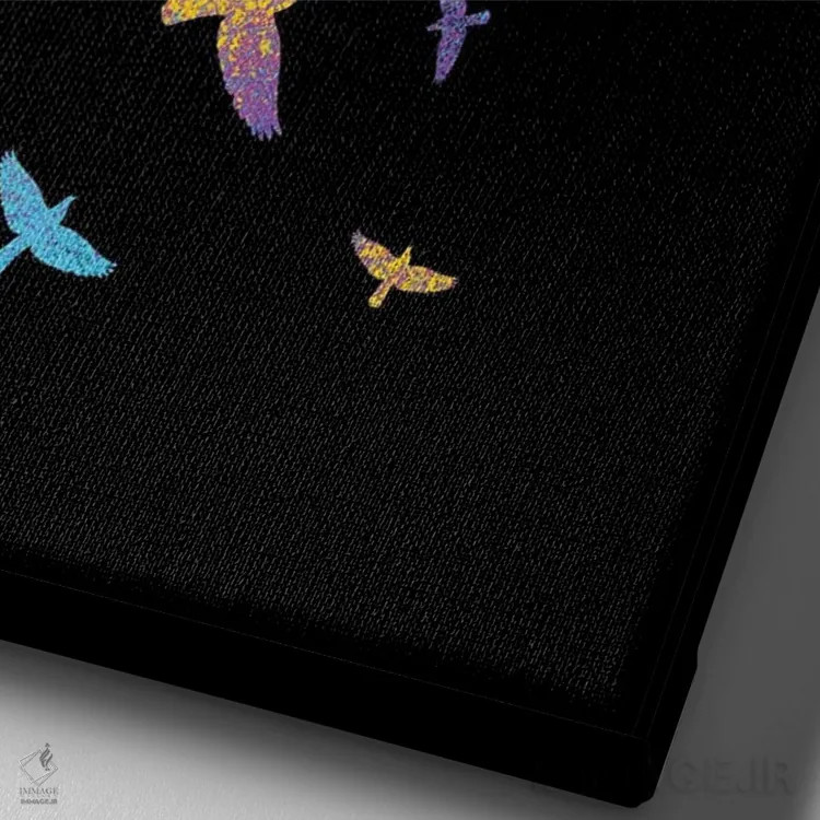 تابلو پرندگان رنگارنگ اثر آلبرتو پرز - نمای نزدیک بافت بوم