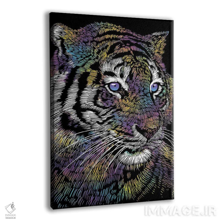 تابلو ببر رنگارنگ واقعگرایانه اثر آلبرتو پرز - نمای پرسپکتیو محصول