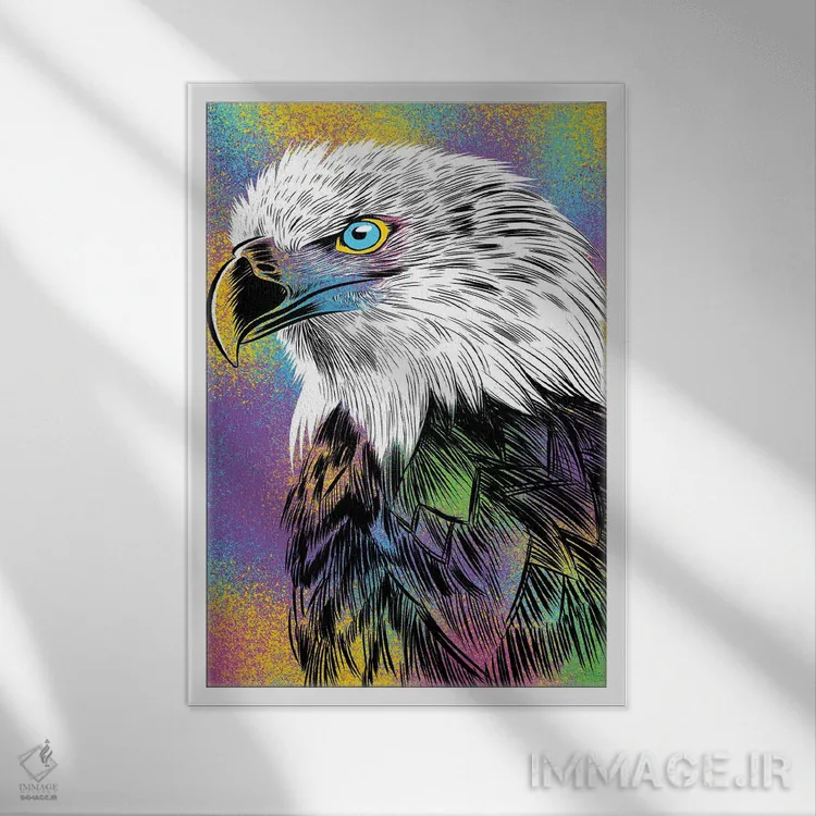تابلو طرح عقاب رنگارنگ اثر آلبرتو پرز - نمای قابدار سفید