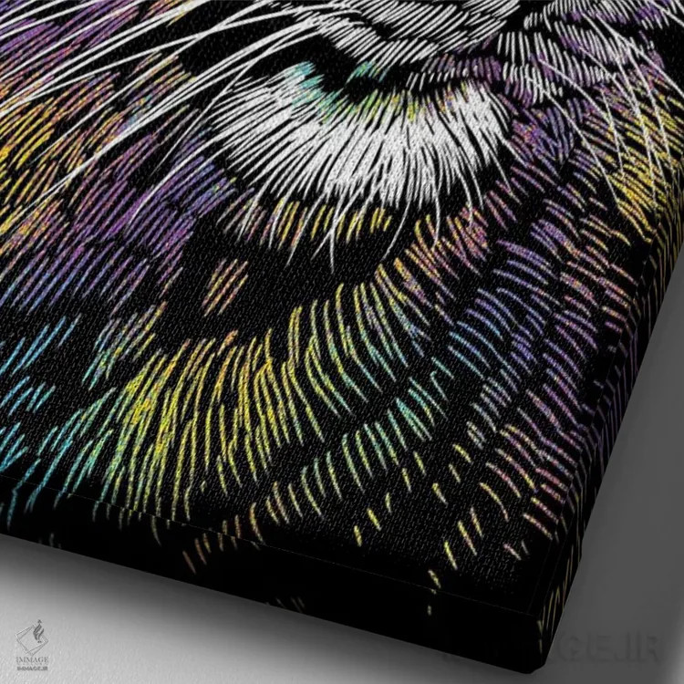 تابلو ببر رنگارنگ واقعگرایانه اثر آلبرتو پرز - نمای نزدیک بافت بوم