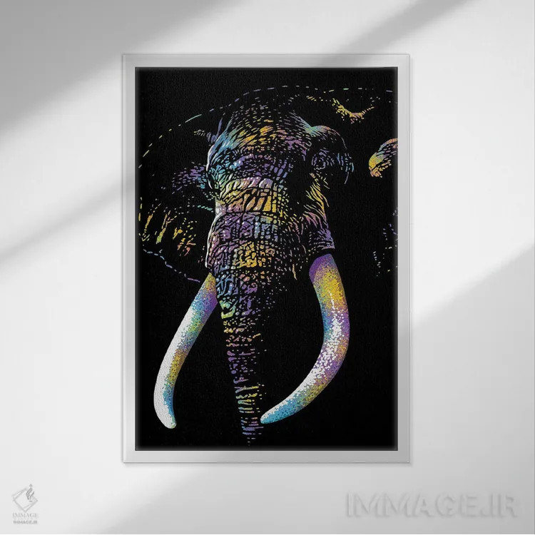 تابلو فیل رنگارنگ اثر آلبرتو پرز - نمای قابدار سفید