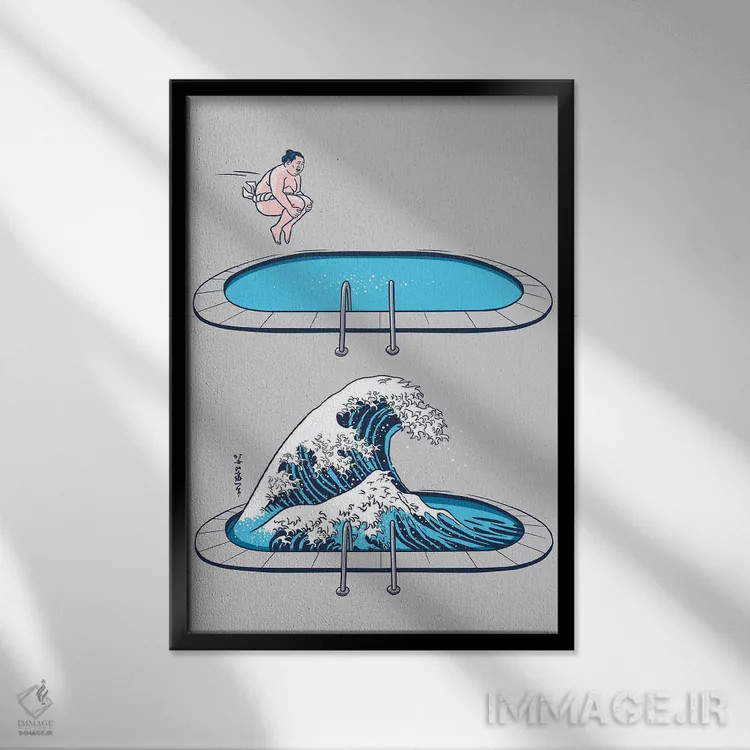 تابلو موج سومو (کشتی ژاپنی) اثر آلبرتو پرز - نمای قابدار مشکی