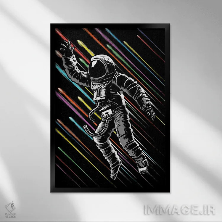 تابلو فضانورد با خطوط سرعت اثر آلبرتو پرز - نمای قابدار مشکی