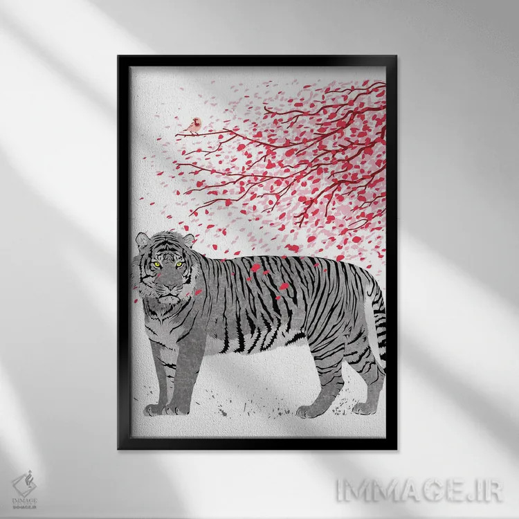 تابلو ببر درخت گیلاس اثر آلبرتو پرز - نمای قابدار مشکی