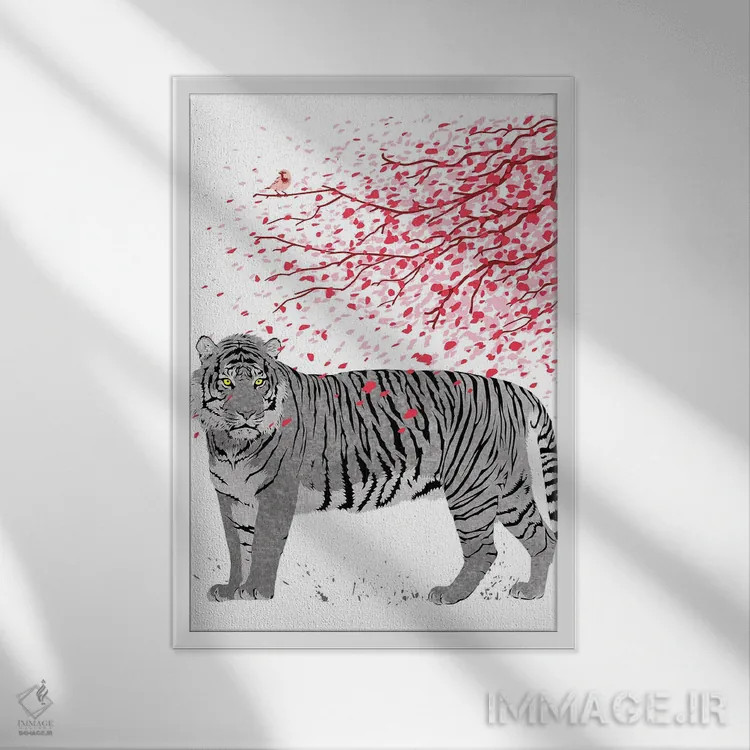 تابلو ببر درخت گیلاس اثر آلبرتو پرز - نمای قابدار سفید