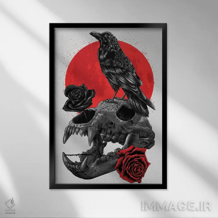 تابلو جمجمه زاغ اثر آلبرتو پرز - نمای قابدار مشکی