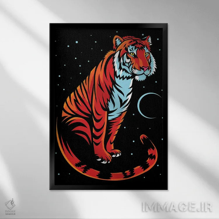 تابلو ببر قبیلهای با داستان بلند اثر آلبرتو پرز - نمای قابدار مشکی