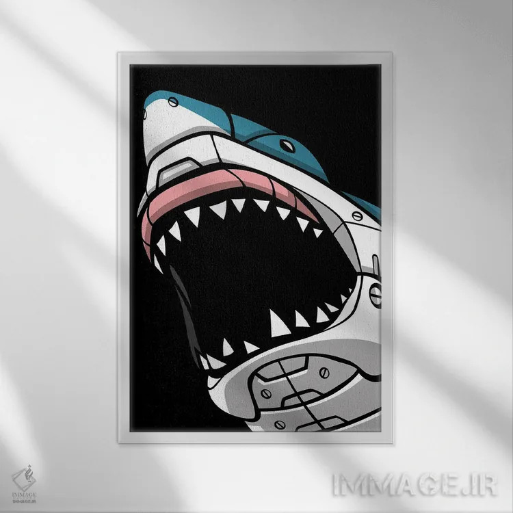 تابلو کوسه مکانیکی اثر آلبرتو پرز - نمای قابدار سفید